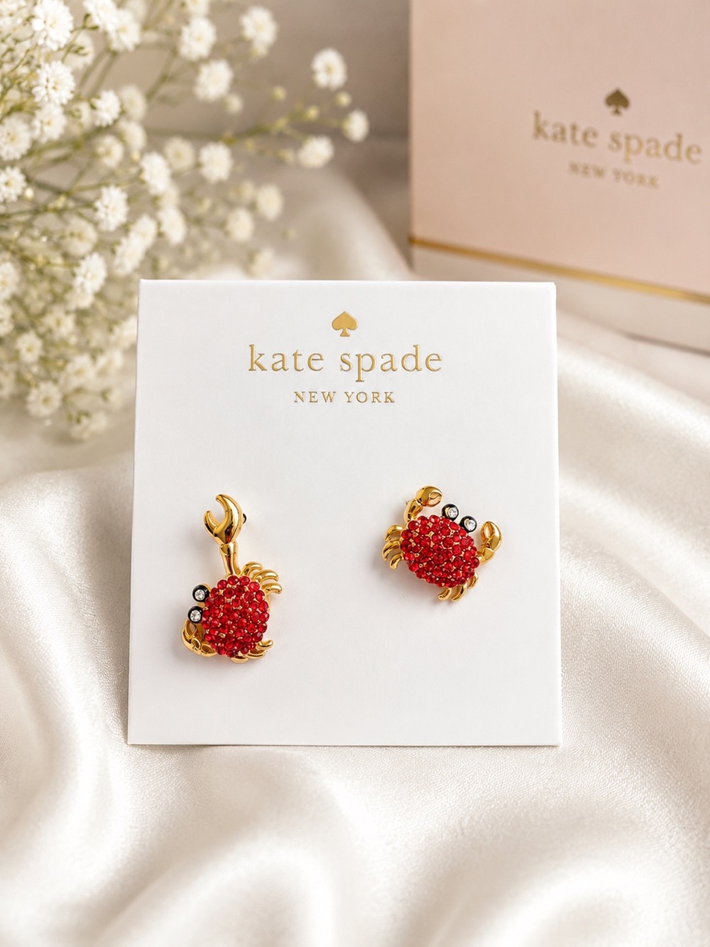 Kate Spade Red Crystal Crab Earrings Gold Tone